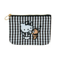 Japan Sanrio Flat Pouch - Hello Kitty & Tiny Chum : Grid Black - 1