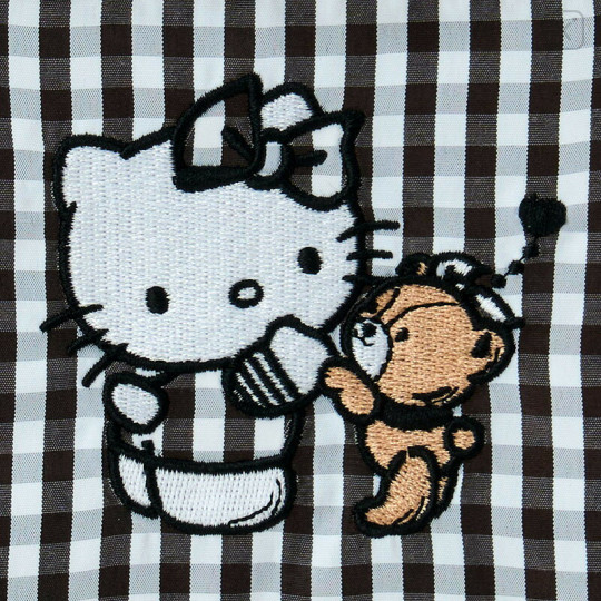 Japan Sanrio Flat Pouch - Hello Kitty & Tiny Chum : Grid Black - 2