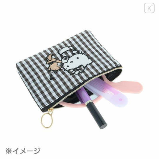 Japan Sanrio Flat Pouch - Hello Kitty & Tiny Chum : Grid Black - 4
