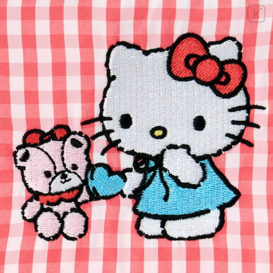 Japan Sanrio Flat Pouch - Hello Kitty & Tiny Chum : Grid Red - 2