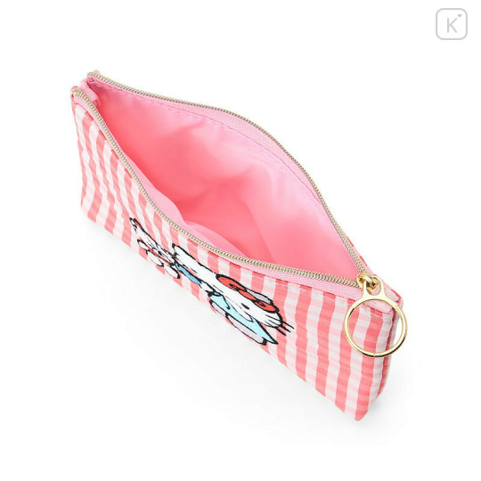 Japan Sanrio Flat Pouch - Hello Kitty & Tiny Chum : Grid Red - 3
