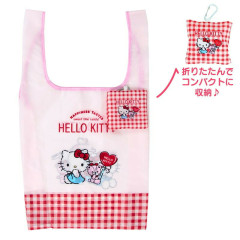 Japan Sanrio Tetemo Eco Bag - Hello Kitty & Tiny Chum : Grid Red