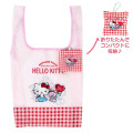 Japan Sanrio Tetemo Eco Bag - Hello Kitty & Tiny Chum : Grid Red - 1