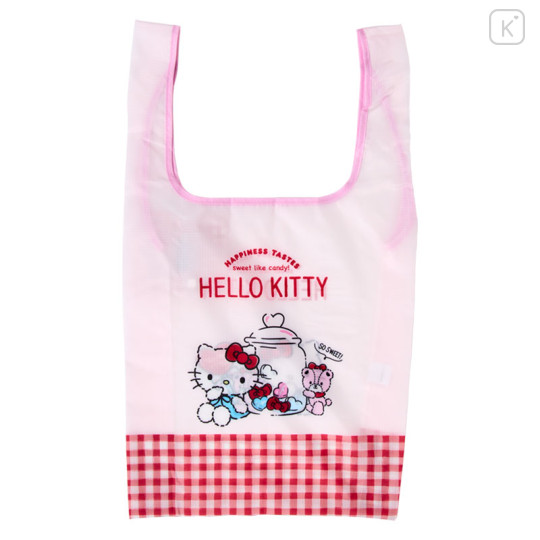 Japan Sanrio Tetemo Eco Bag - Hello Kitty & Tiny Chum : Grid Red - 2