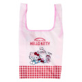 Japan Sanrio Tetemo Eco Bag - Hello Kitty & Tiny Chum : Grid Red - 2