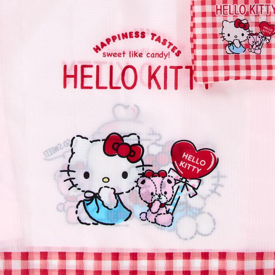 Japan Sanrio Tetemo Eco Bag - Hello Kitty & Tiny Chum : Grid Red - 6