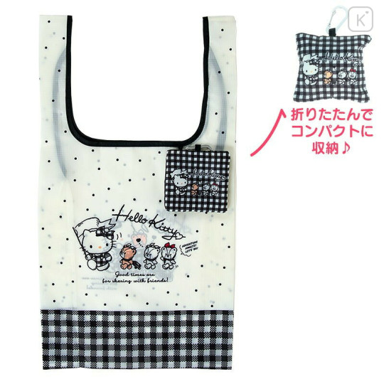 Japan Sanrio Tetemo Eco Bag - Hello Kitty & Tiny Chum : Grid Black - 1