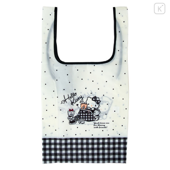 Japan Sanrio Tetemo Eco Bag - Hello Kitty & Tiny Chum : Grid Black - 2