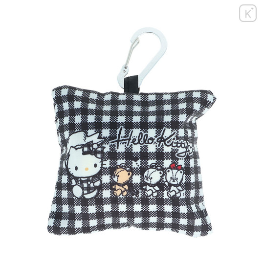 Japan Sanrio Tetemo Eco Bag - Hello Kitty & Tiny Chum : Grid Black - 3