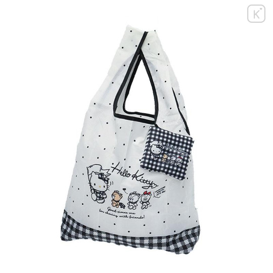 Japan Sanrio Tetemo Eco Bag - Hello Kitty & Tiny Chum : Grid Black - 5