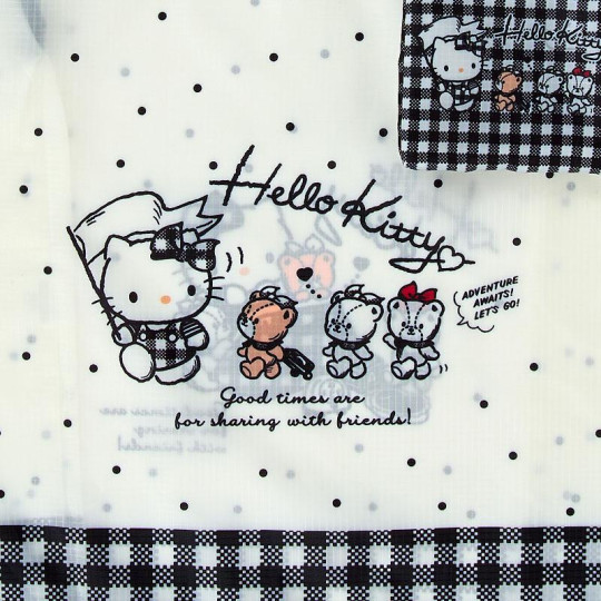 Japan Sanrio Tetemo Eco Bag - Hello Kitty & Tiny Chum : Grid Black - 6