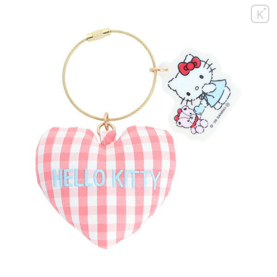 Japan Sanrio Cushion Key Charm - Hello Kitty & Tiny Chum : Grid Red - 1
