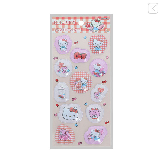 Japan Sanrio Puffy Dome Sticker - Hello Kitty & Tiny Chum : Grid Red - 1