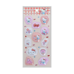 Japan Sanrio Puffy Dome Sticker - Hello Kitty & Tiny Chum : Grid Red