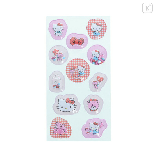 Japan Sanrio Puffy Dome Sticker - Hello Kitty & Tiny Chum : Grid Red - 3