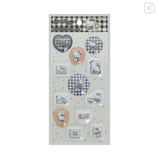 Japan Sanrio Puffy Dome Sticker - Hello Kitty & Tiny Chum : Grid Black - 1