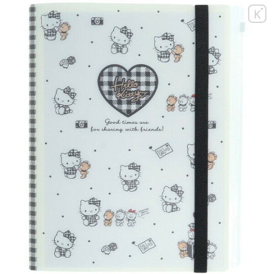 Japan Sanrio 5 Pockets A4 Clear File with Elastic Band - Hello Kitty & Tiny Chum : Grid Black - 1