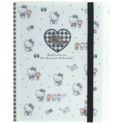 Japan Sanrio 5 Pockets A4 Clear File with Elastic Band - Hello Kitty & Tiny Chum : Grid Black
