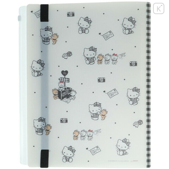 Japan Sanrio 5 Pockets A4 Clear File with Elastic Band - Hello Kitty & Tiny Chum : Grid Black - 2