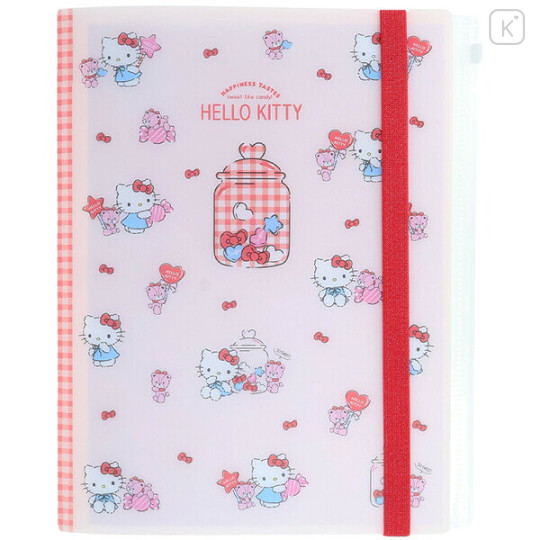 Japan Sanrio 5 Pockets A4 Clear File with Elastic Band - Hello Kitty & Tiny Chum : Grid Red - 1
