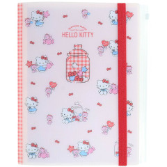 Japan Sanrio 5 Pockets A4 Clear File with Elastic Band - Hello Kitty & Tiny Chum : Grid Red