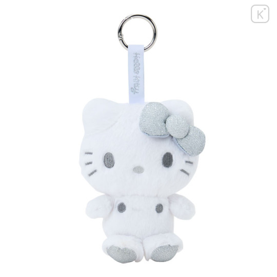 Japan Sanrio Fluffy Glitter Mascot Holder - Hello Kitty : White - 1