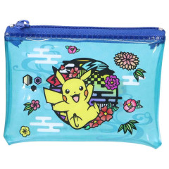 Japan Pokemon Mini Clear Flat Pouch - Pikachu : Japanese Plum Blossom Blue