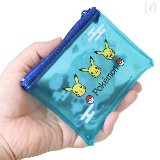 Japan Pokemon Mini Clear Flat Pouch - Pikachu : Japanese Plum Blossom Blue - 2