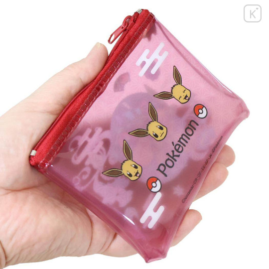 Japan Pokemon Mini Clear Flat Pouch - Eevee : Japanese Plum Blossom Red - 2