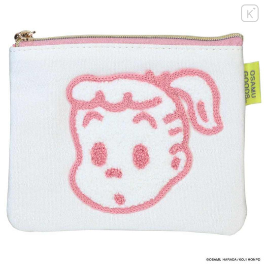 Japan Osamu Goods Mini Embroidery Flat Pouch - Jill White Pink - 1