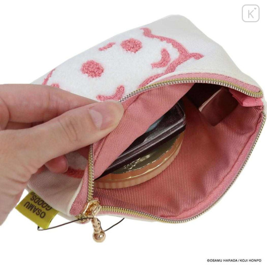Japan Osamu Goods Mini Embroidery Flat Pouch - Jill White Pink - 3