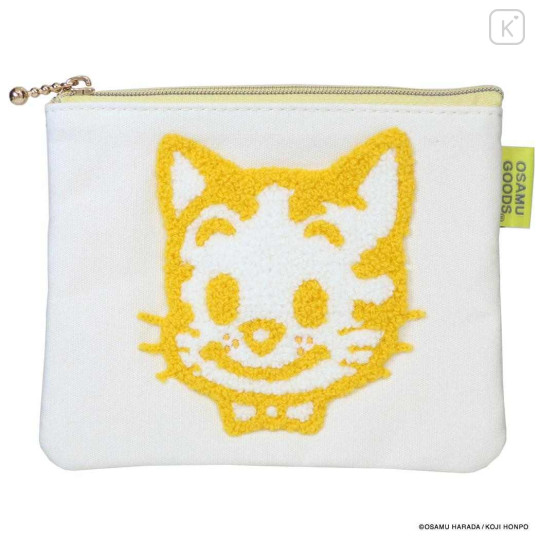 Japan Osamu Goods Mini Embroidery Flat Pouch - Cat Smile - 1
