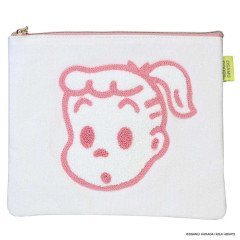Japan Osamu Goods Embroidery Flat Cosmetic Pouch - Jill White Pink