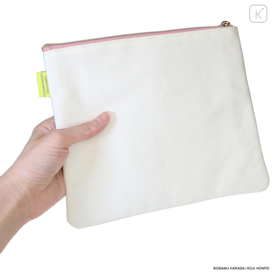 Japan Osamu Goods Embroidery Flat Cosmetic Pouch - Jill White Pink - 2