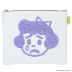 Japan Osamu Goods Embroidery Flat Cosmetic Pouch - Crying Girl White Purple