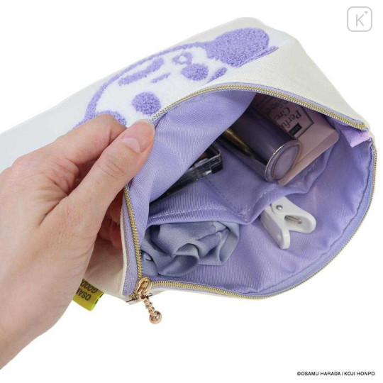 Japan Osamu Goods Embroidery Flat Cosmetic Pouch - Crying Girl White Purple - 3