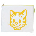 Japan Osamu Goods Embroidery Flat Cosmetic Pouch - Cat White Yellow - 1