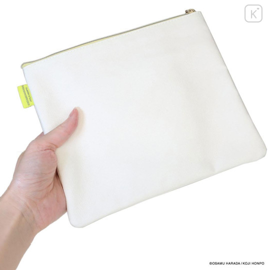 Japan Osamu Goods Embroidery Flat Cosmetic Pouch - Cat White Yellow - 2