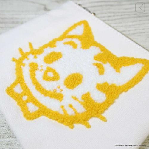 Japan Osamu Goods Embroidery Flat Cosmetic Pouch - Cat White Yellow - 4