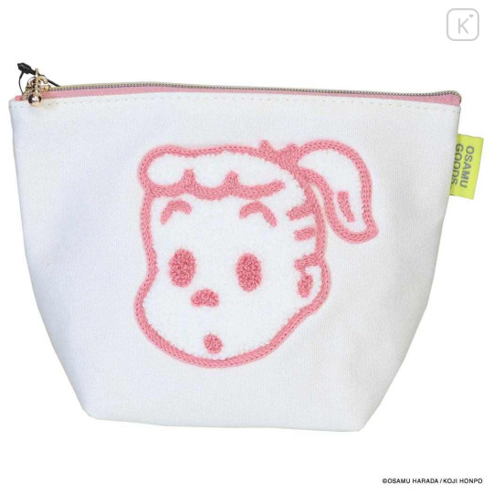 Japan Osamu Goods Embroidery Cosmetic Pouch - Jill White Pink - 1
