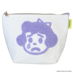 Japan Osamu Goods Embroidery Cosmetic Pouch - Crying Girl White Purple