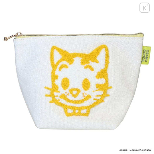 Japan Osamu Goods Embroidery Cosmetic Pouch - Cat White Yellow - 1