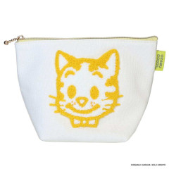 Japan Osamu Goods Embroidery Cosmetic Pouch - Cat White Yellow