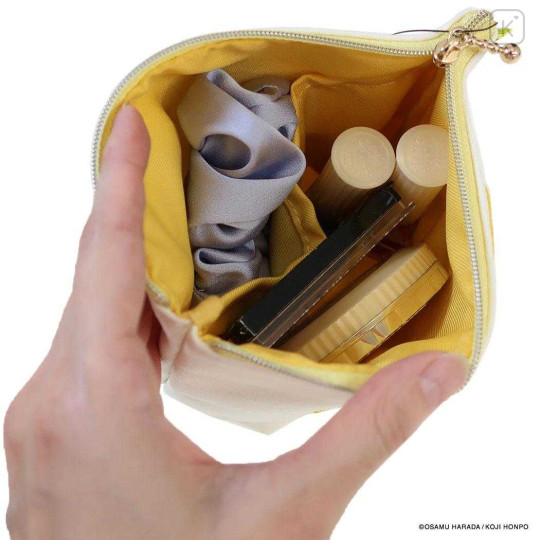 Japan Osamu Goods Embroidery Cosmetic Pouch - Cat White Yellow - 3
