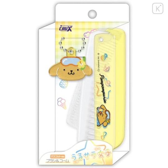 Japan Sanrio Sparkling Tropical Brush & Comb with Mascot - Pompompurin - 1