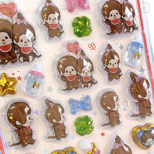 Japan Monchhichi Uruchuru Pop Seal - Monchhichi-chan & Monchhichi-kun - 2