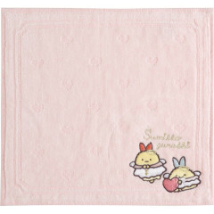 Japan San-X Embroidered Mini Towel - Sumikko Gurashi : Angel and Devil's Tail Ebifurai no Shippo Fried Shrimp Pink