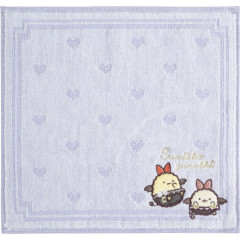 Japan San-X Embroidered Mini Towel - Sumikko Gurashi : Angel and Devil's Tail Ebifurai no Shippo Fried Shrimp Purple