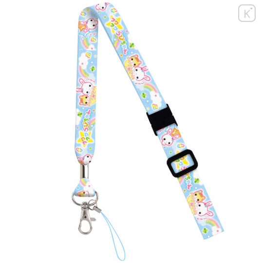 Japan Kamio Neck Strap - Happy March Cat & Rabbit : Heisei Retro Blue - 1