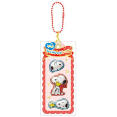 Japan Peanuts Shaker Acrylic Keychain - Snoopy & Woodstock : Face Glitter Sequins Red